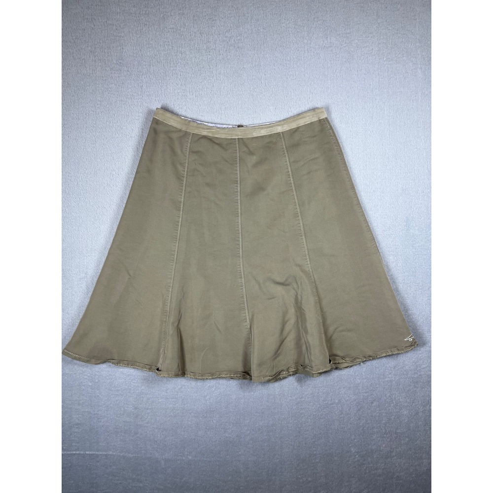 Horny Toad Womens Khaki Tan A-Line Midi Skirt ZigZag Stitch Rayon Blend Size 8